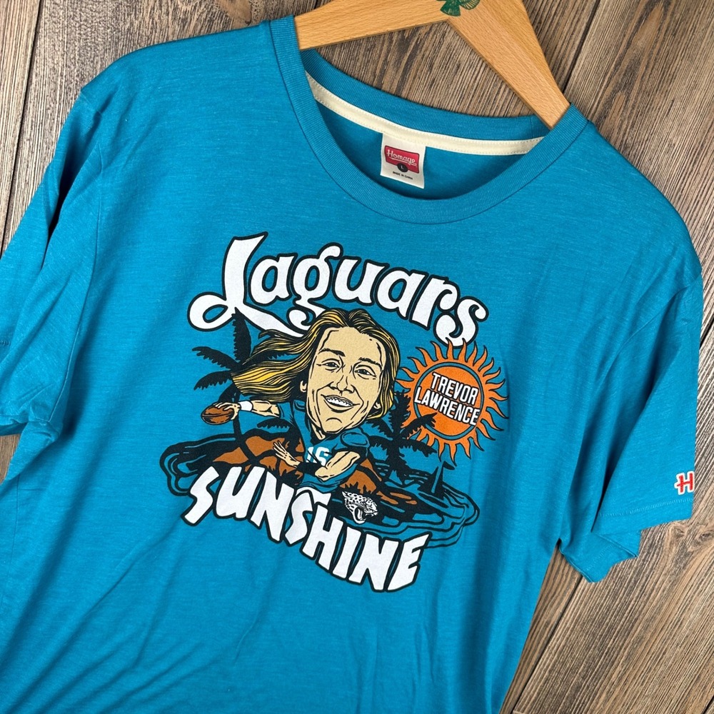 Homage NFL Jacksonville Jaguars Trevor Lawrence Sunshine Teal T-Shirt Mens Large